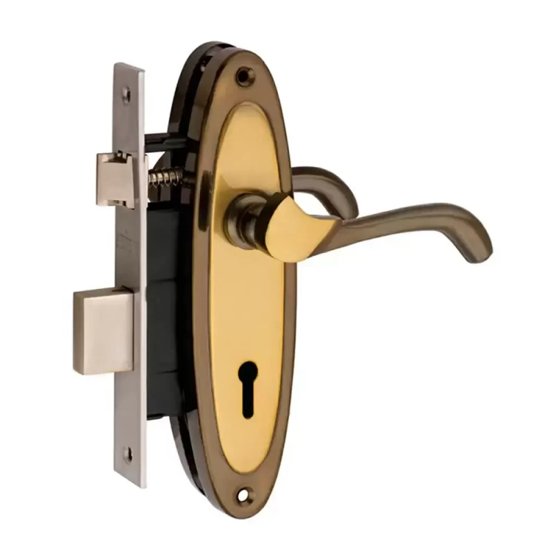 Axion ML-A109 KY 7 Inches Door Handle Set With 65mm Double Turn Door Mortise Lock 6 Lever & 3 Keys - Black Gold, ML-A109