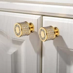 Luxury 24K Real Gold Czech Crystal Brass Round Cabinet Door Knobs and Handles Furnitures Cupboard Wardrobe Drawer Pull H